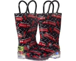 Western Chief Kids Fire Truck Ride Lighted PVC Waterproof Rain Boots (Toddler/Little Kid)
